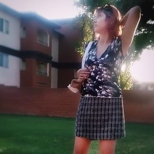 Black Floral Lettuce Hem Banana Republic Top